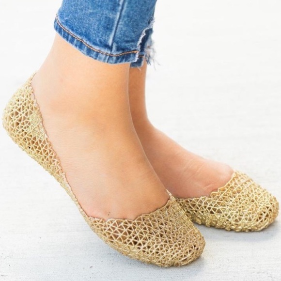 Gold Glitter Web Ballerina Jelly Flats - Picture 2 of 3